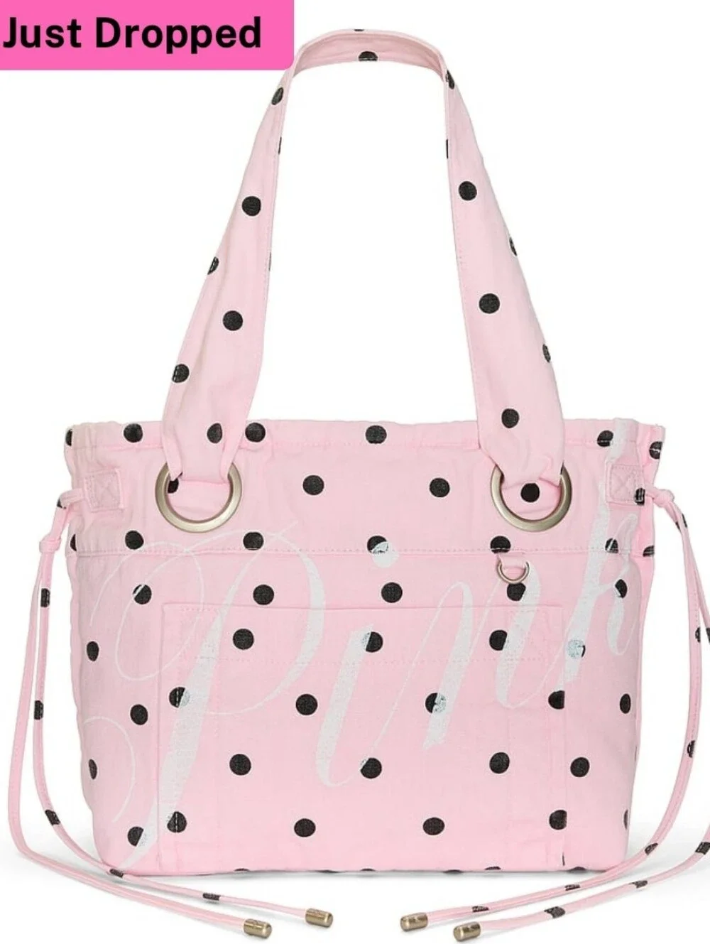 PINK Victoria's Secret Canvas Flat Bottom Tote Bag In Pink Dot NEW MSRP $69.95